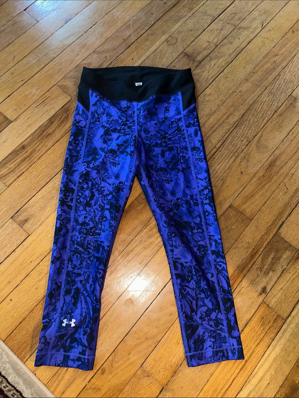 Under Armour Girls Blue and Black Patterned Leggings